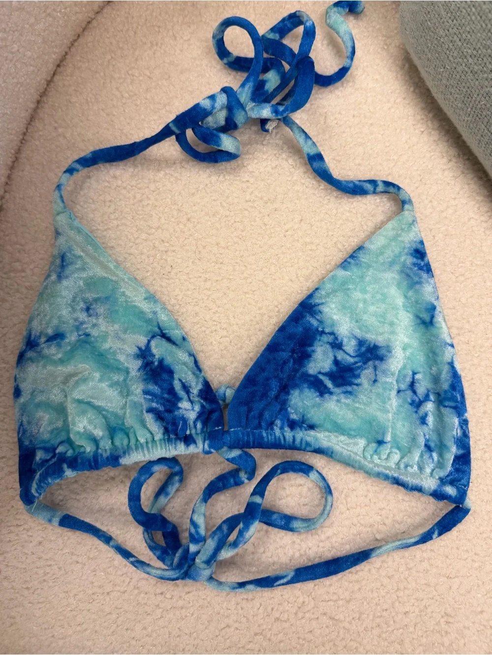 FRANKIES BIKINIS Nicola Top in‎ Aqua Sz L EUC Velour Beach Pool Swim Tie Dye